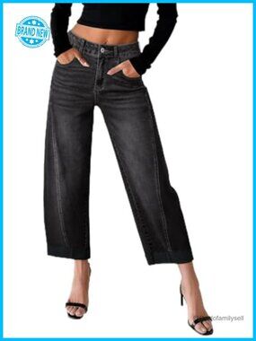 Sidefeel Barrel Jeans Womens High Waisted Wide Leg Stretch Cropped Denim Pants